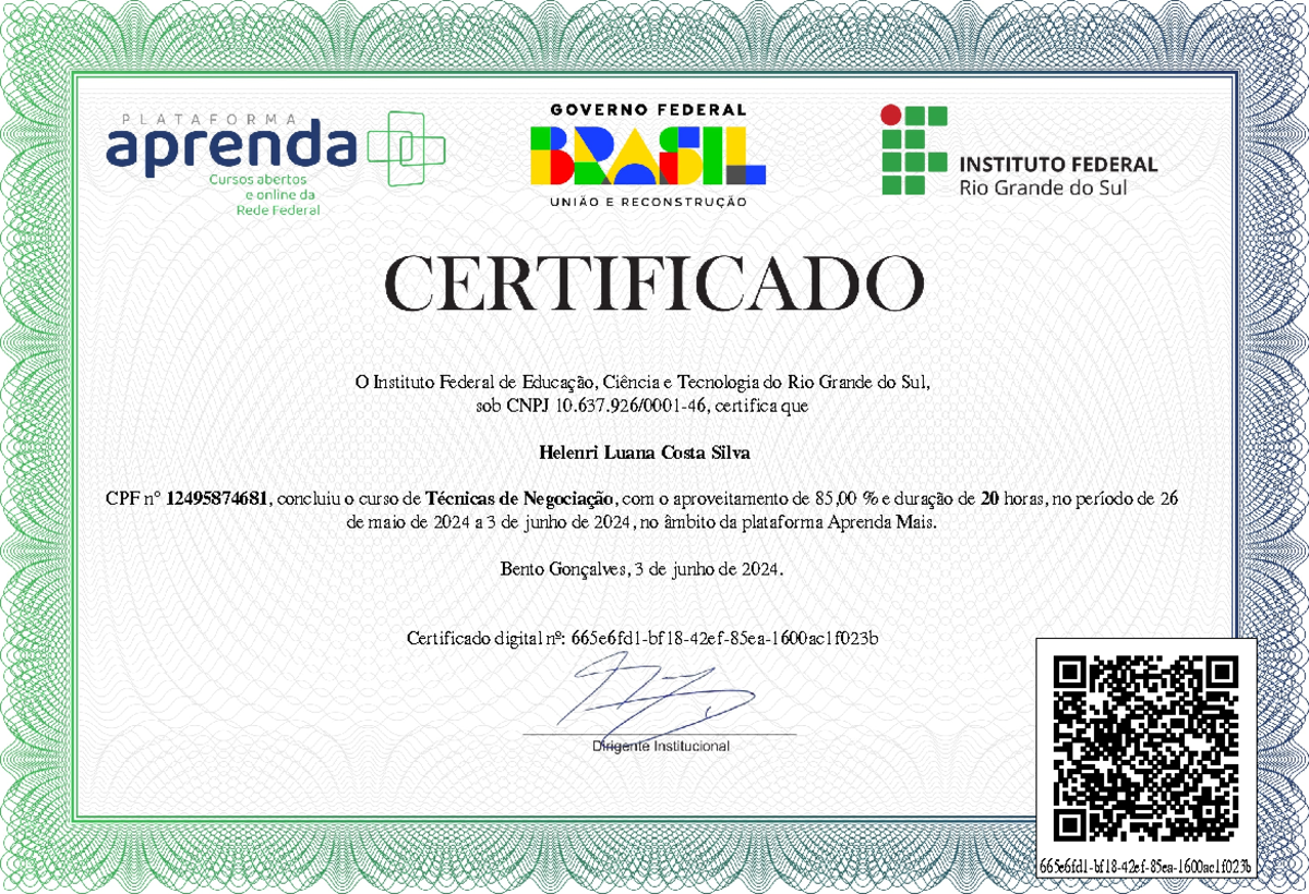 certificado de curso online gratuito com mais de 200 horas do instituto federal plataforma aprenda mais divulgado pelo site marcossampaio.com