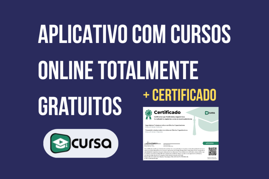 Aplicativo CURSA com cursos online gratuitos e certificado