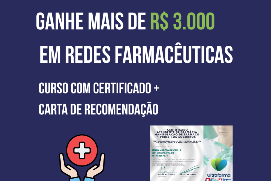Curso com certificado para trabalhar em redes farmacêuticas e ganhar mais de R$ 3.000 por mês