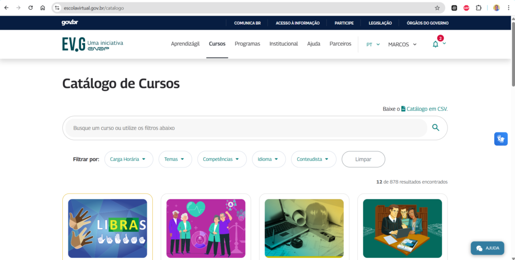 Catálogo de Cursos do EV.G indicado pelo Criador de conteúdo Marcos Sampaio