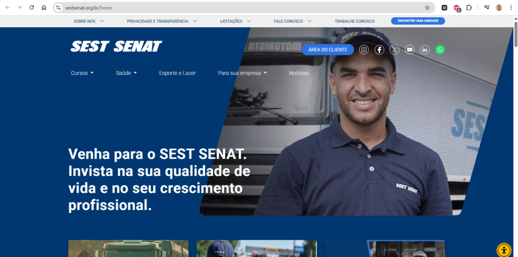 Site do SEST SENAT indicado pelo Criador de conteúdo Marcos Sampaio