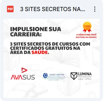 Ebook de cursos gratuitos com certificado na área da saúde, criado por Marcos Sampaio, com 3 sites confiáveis.