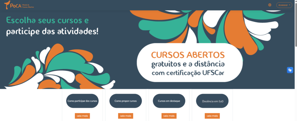 Plataforma POCA da UFSCar com cursos online gratuitos e certificado Página inicial da plataforma POCA da Universidade Federal de São Carlos com cursos online gratuitos e certificado