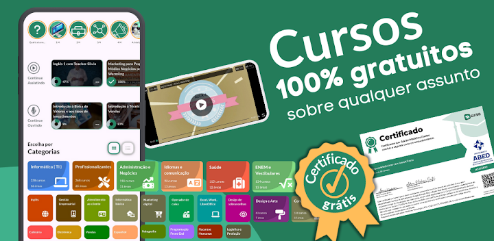 Cursos gratuitos com certificado pelo aplicativo CURSA, plataforma de cursos online indicada por Marcos Sampaio para estudar pelo celular