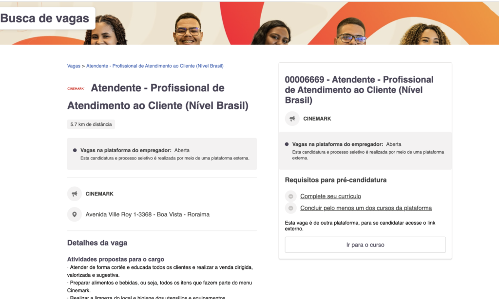 Plataforma do Instituto Coca-Cola Brasil mostrando vagas de emprego disponíveis para jovens que concluíram o curso Coletivo Coca-Cola Jovem divulgado pelo site marcossampaio.com.