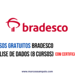 Cursos gratuitos de análise de dados do Bradesco com certificado — trilha com 8 cursos incluindo Power BI, modelagem de dados e banco de dados.